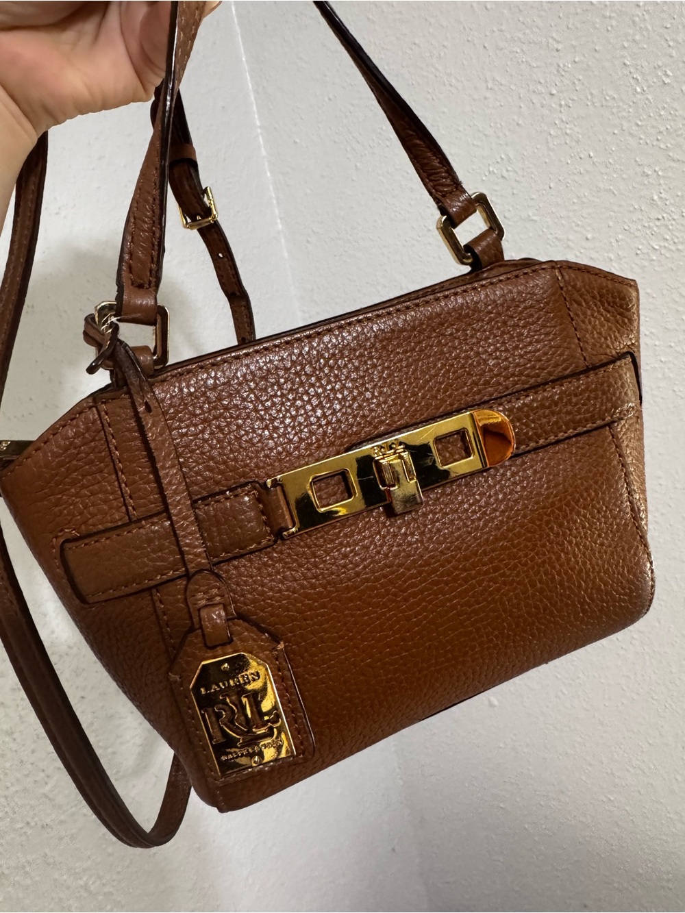 Lauren Ralph Lauren Brown Pebbled Leather Darwin Crossbody bag